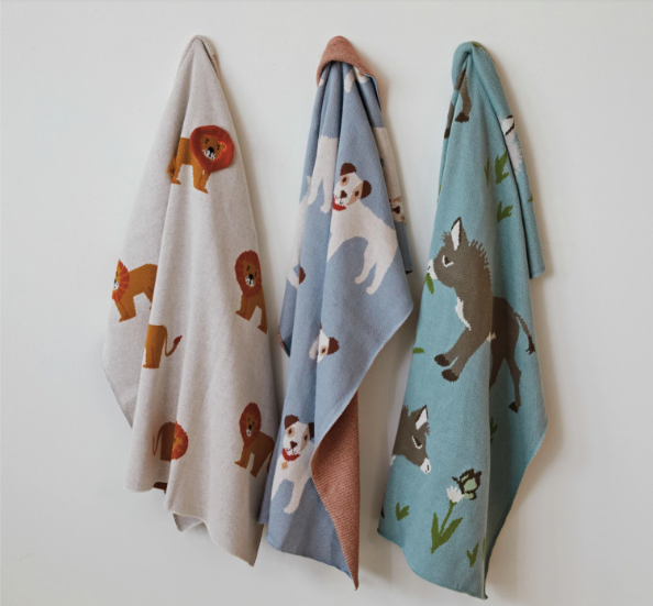 Sky Blue Dog Cotton Knit Baby Blanket