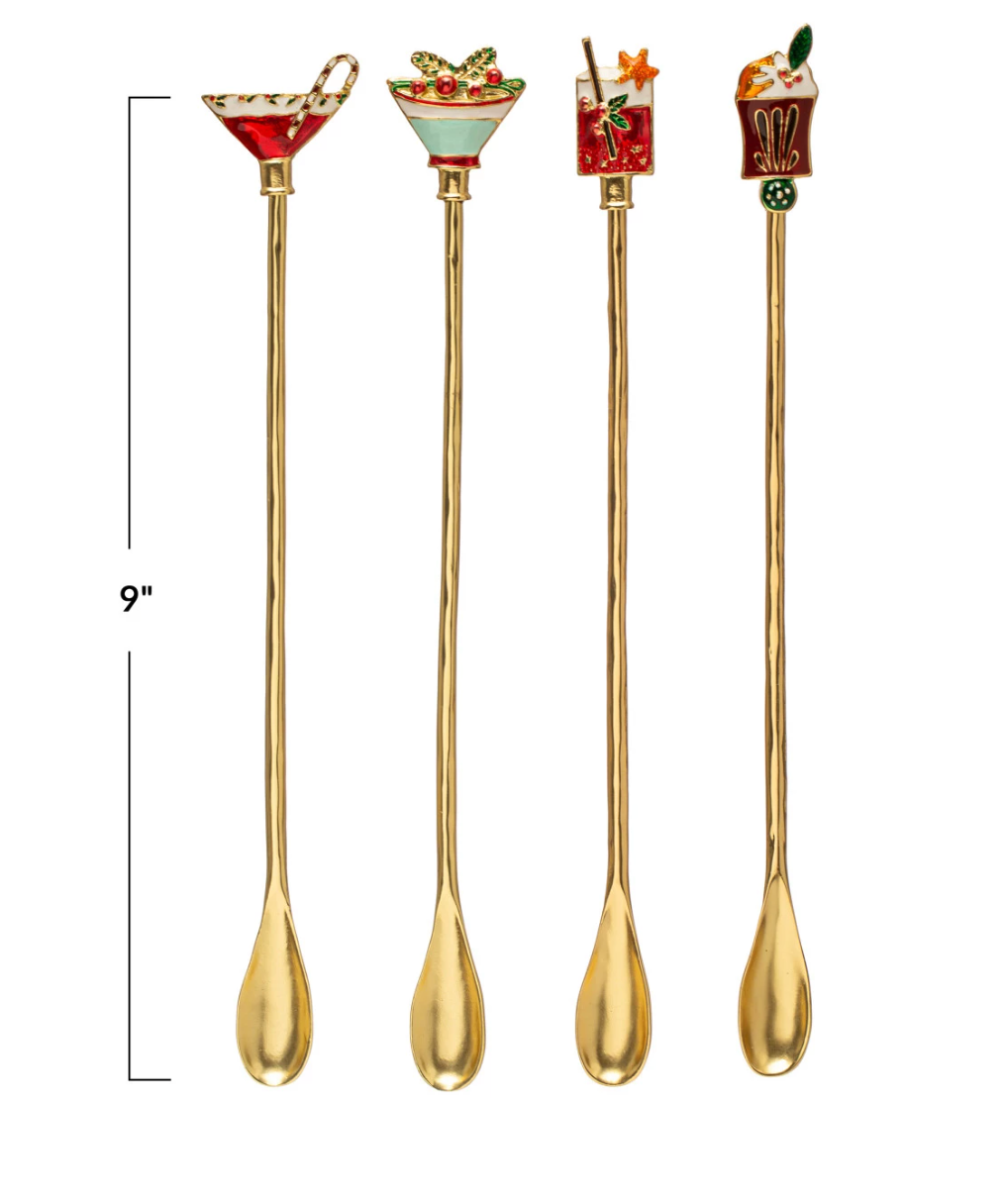 Alloy Cocktail Spoon w/ Enameled Beverage Icon Handle