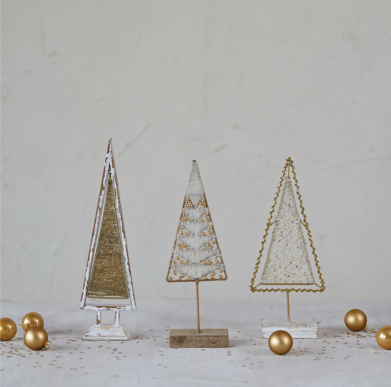 Metal & Glass Beaded Tree w/ Mango Wood Base