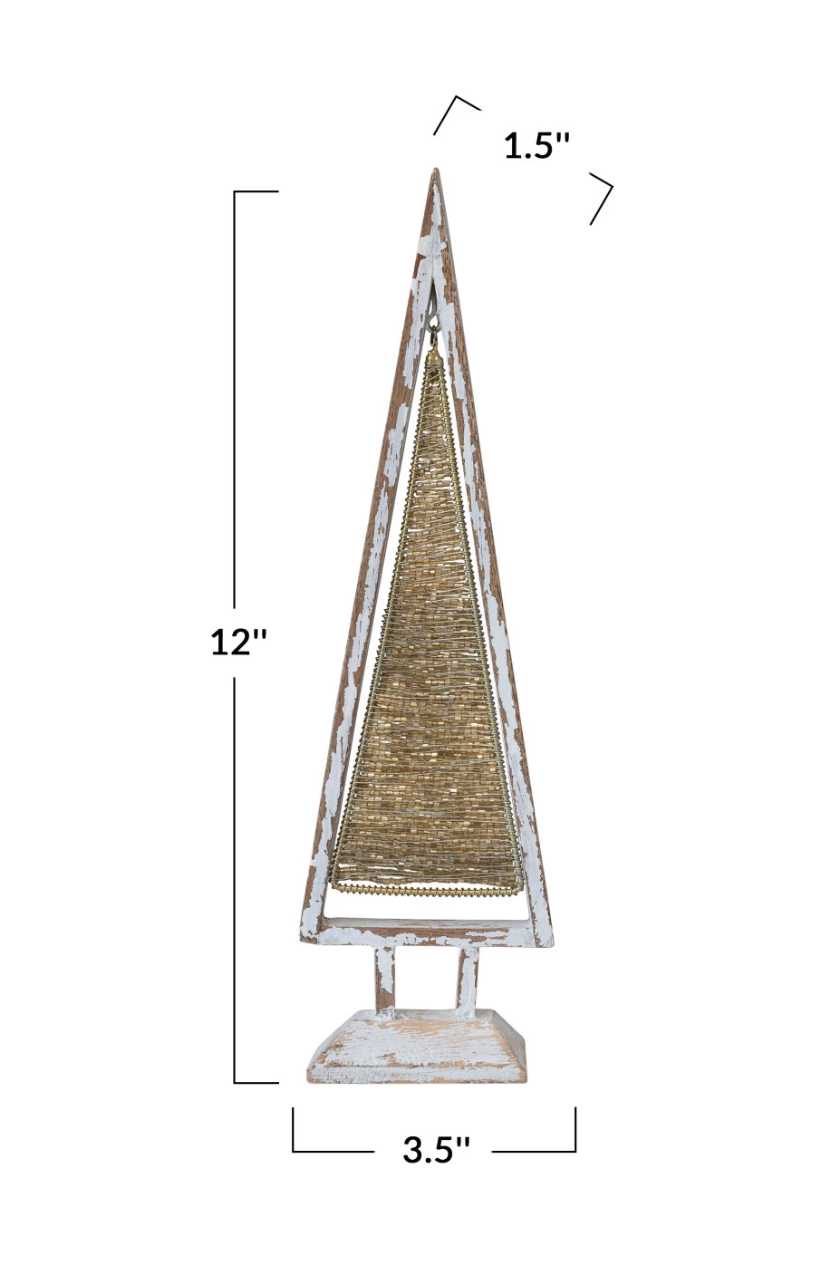 Metal & Glass Beaded Tree w/ Mango Wood Base