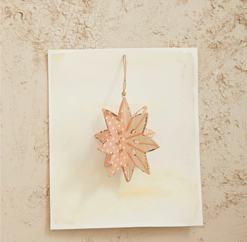 Hand-Painted Paper Mache Snowflake Ornament w/ Dots & Stripes