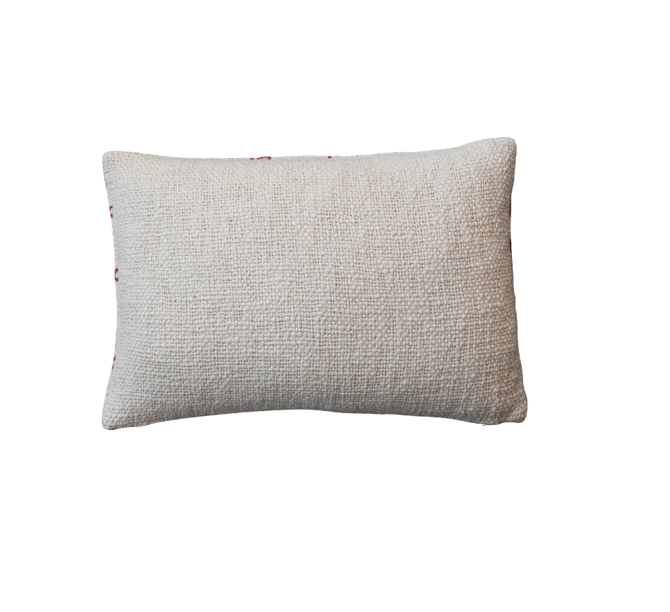 24"L x 16"H Woven Cotton Slub Lumbar Pillow w/ Embroidered Pattern