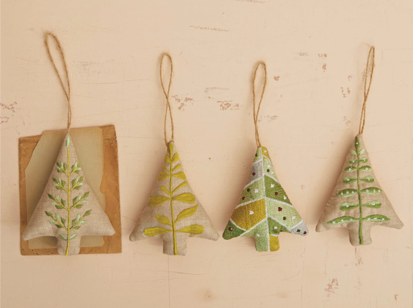 Cotton Chambray Tree Ornament w/ Embroidery, 4 Styles