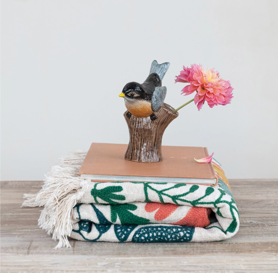 Cotton Slub Embroidered Throw with Suzani Pattern & Tassels