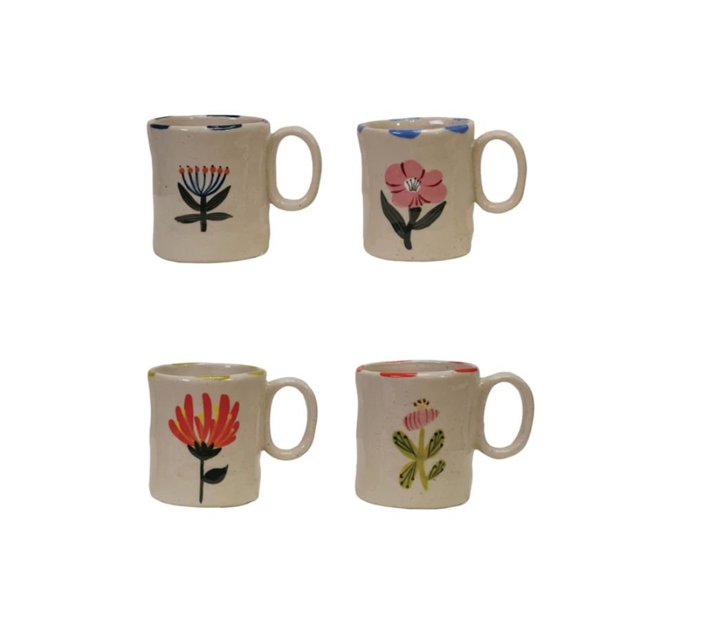 Hand-Painted Stoneware Size Mug, 4 Styles