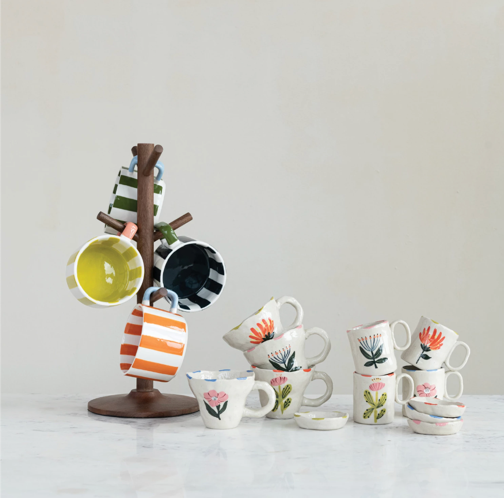 Hand-Painted Stoneware Size Mug, 4 Styles