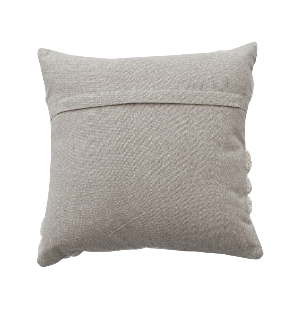 18" Square Cotton Slub Pillow with Tufted Flowers