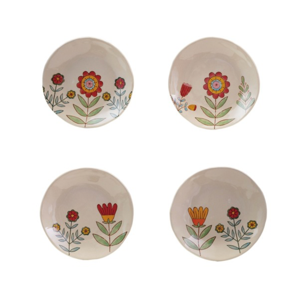 Hand-Painted Flower Stoneware