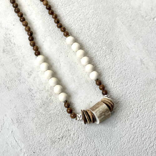 Deer Antler + Wood Bead Necklace