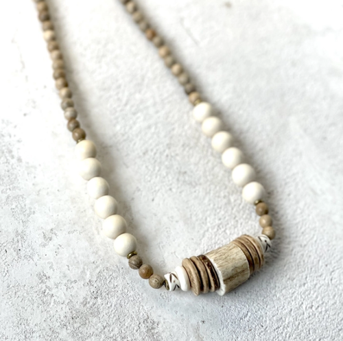 Deer Antler + Wood Bead Necklace