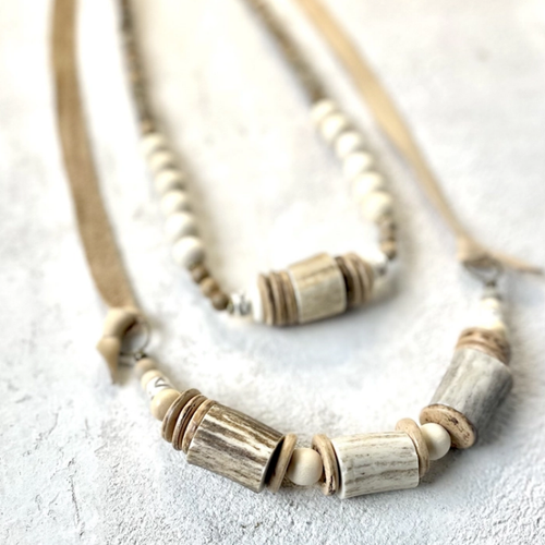 Deer Antler + Wood Bead Necklace