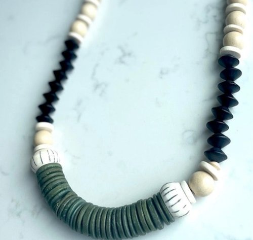 Wood + Olive Coconut Bead Fair Trade Beaded Necklace
