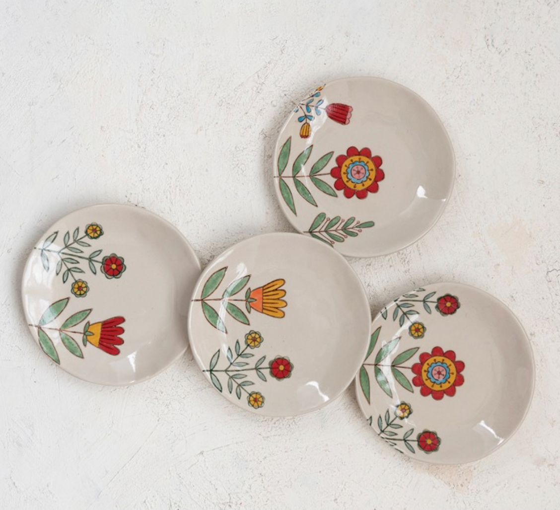 Hand-Painted Flower Stoneware