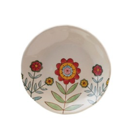Hand-Painted Flower Stoneware
