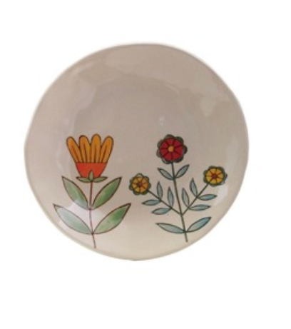 Hand-Painted Flower Stoneware