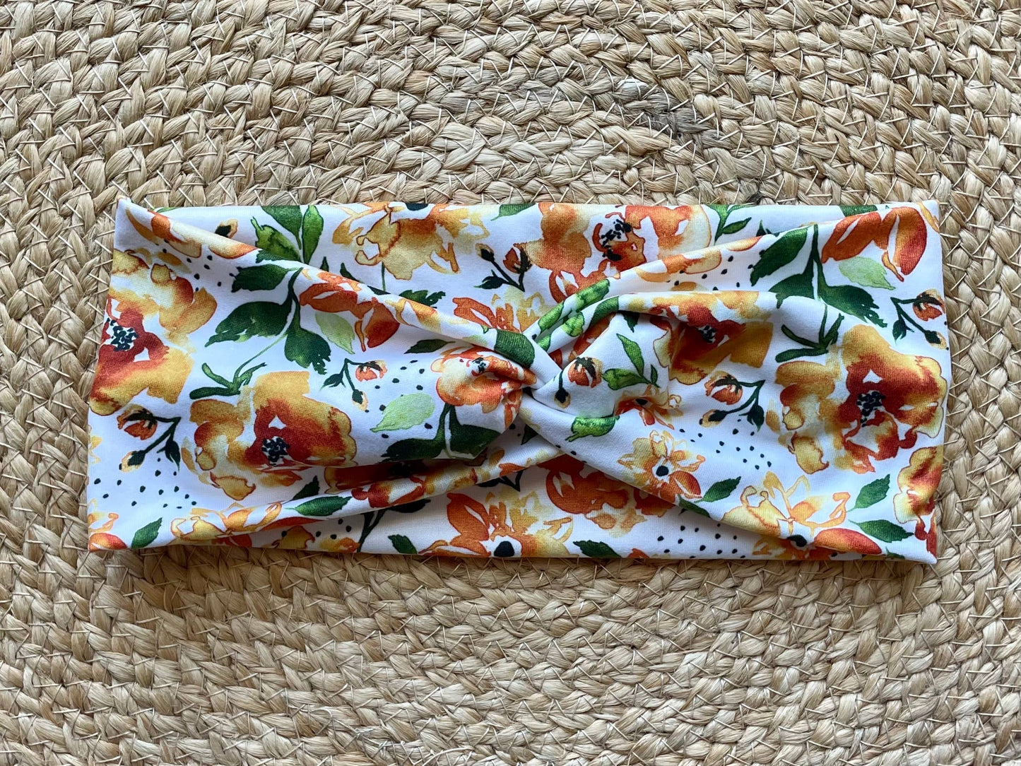 Orange Floral Knit Twist Headband