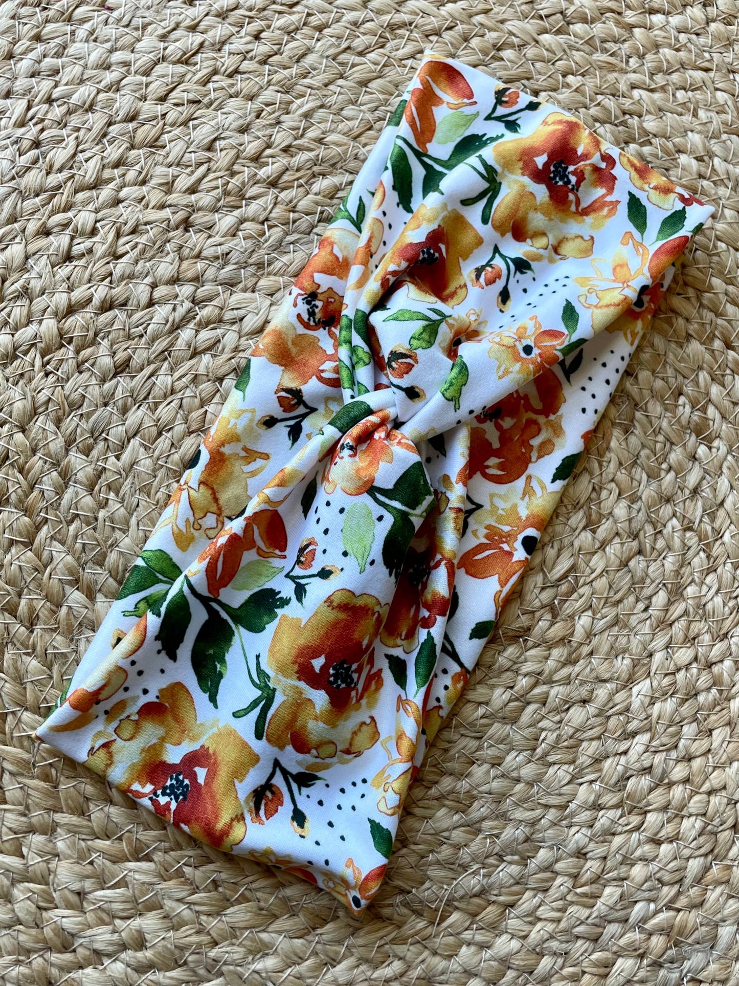 Orange Floral Knit Twist Headband