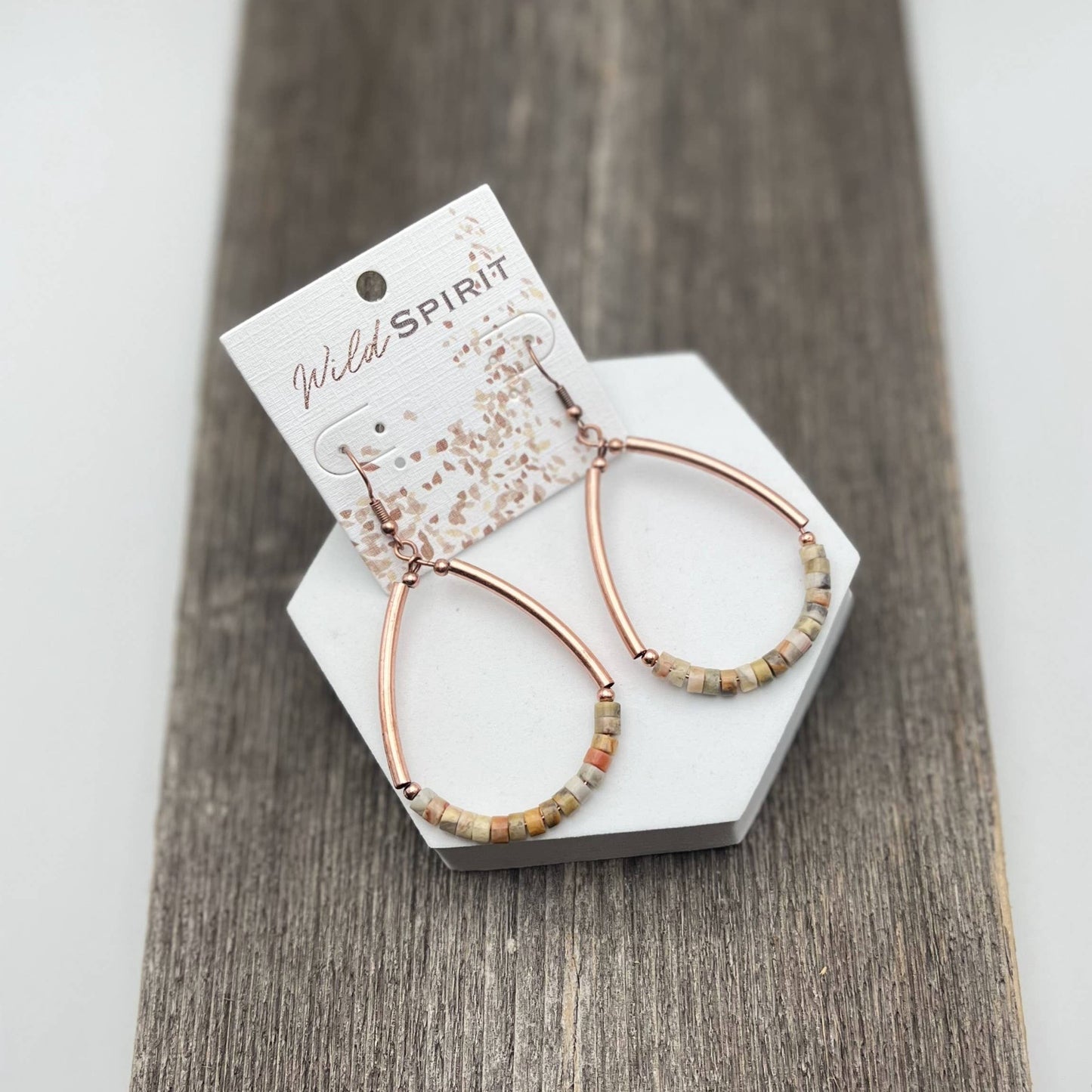 Copper Genuine Agate Teardrop Earrings
