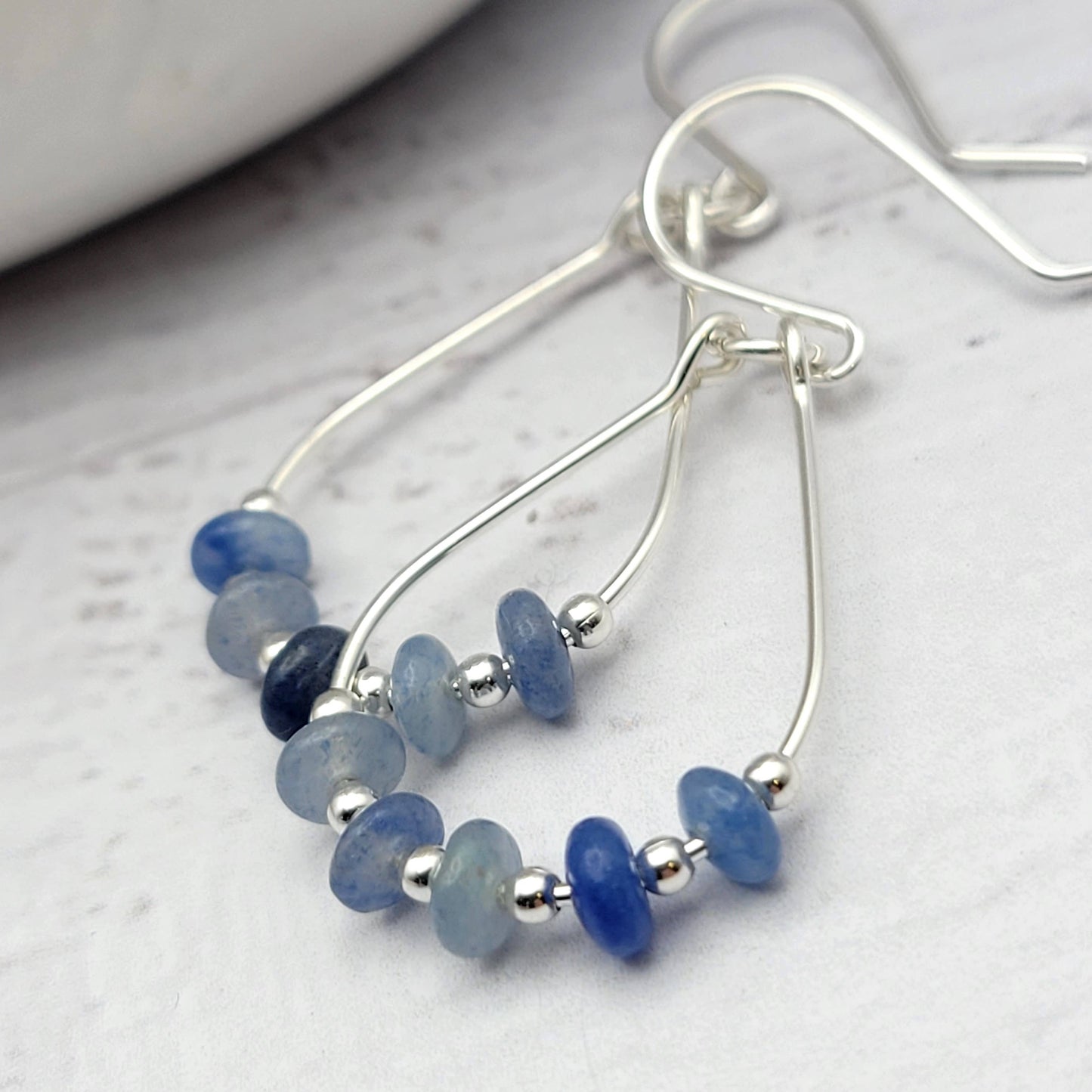 Blue Aventurine and Silver Teardrop Hoop Earrings