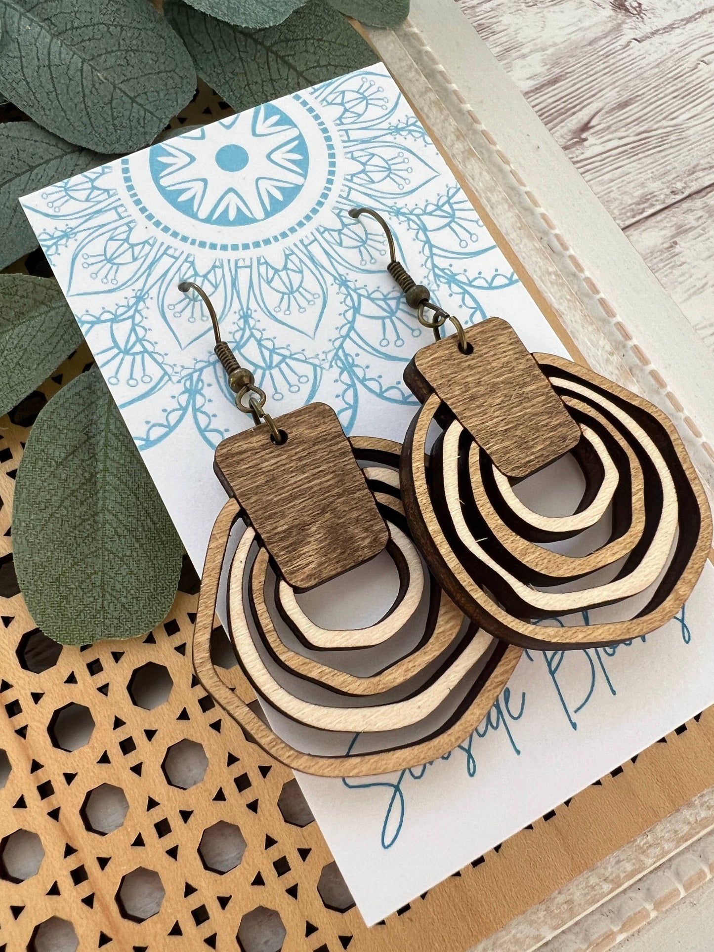 Boho Hand Painted Lightweight Wood Hoops