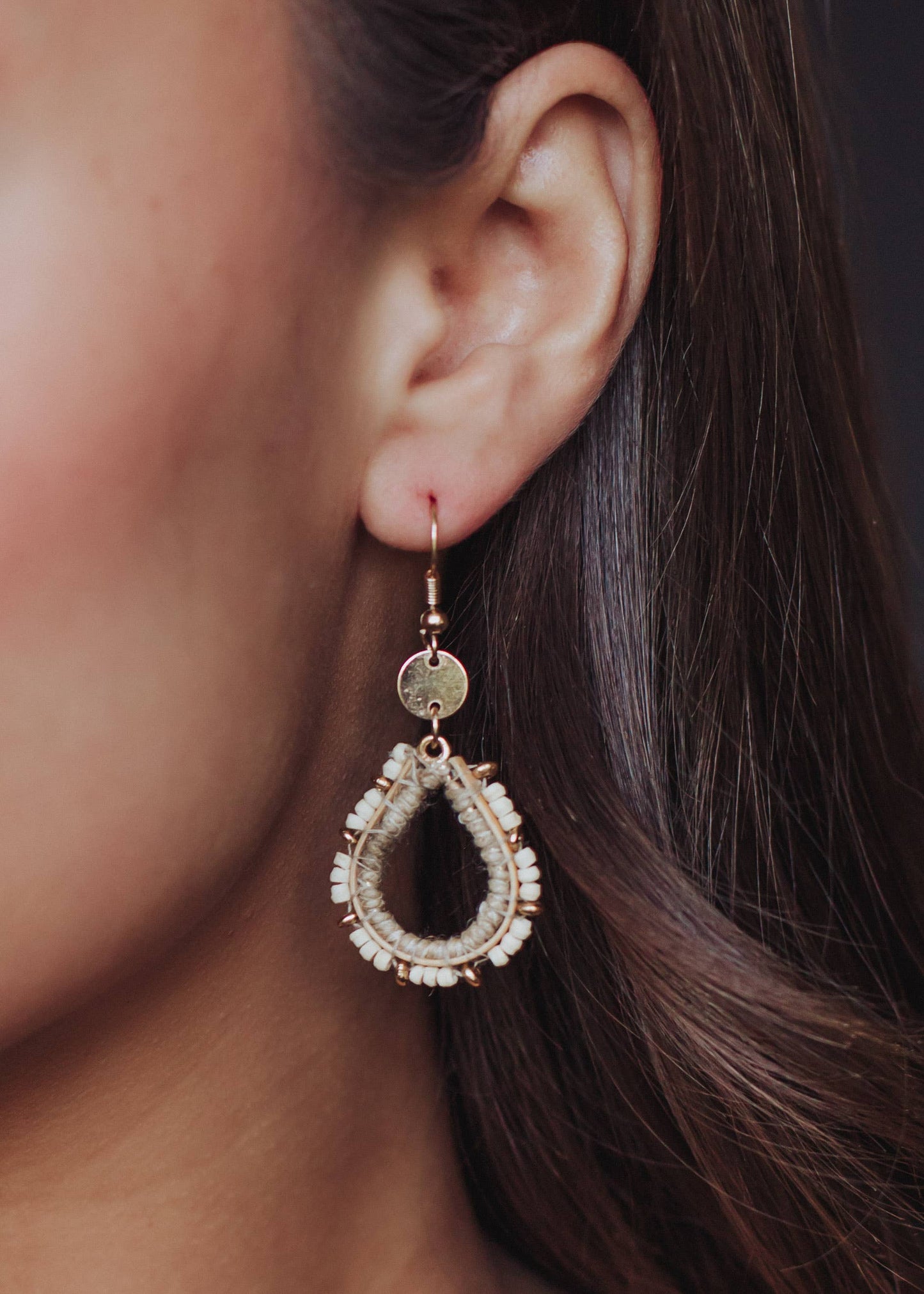 Gold, Taupe & Cream Beaded Earrings