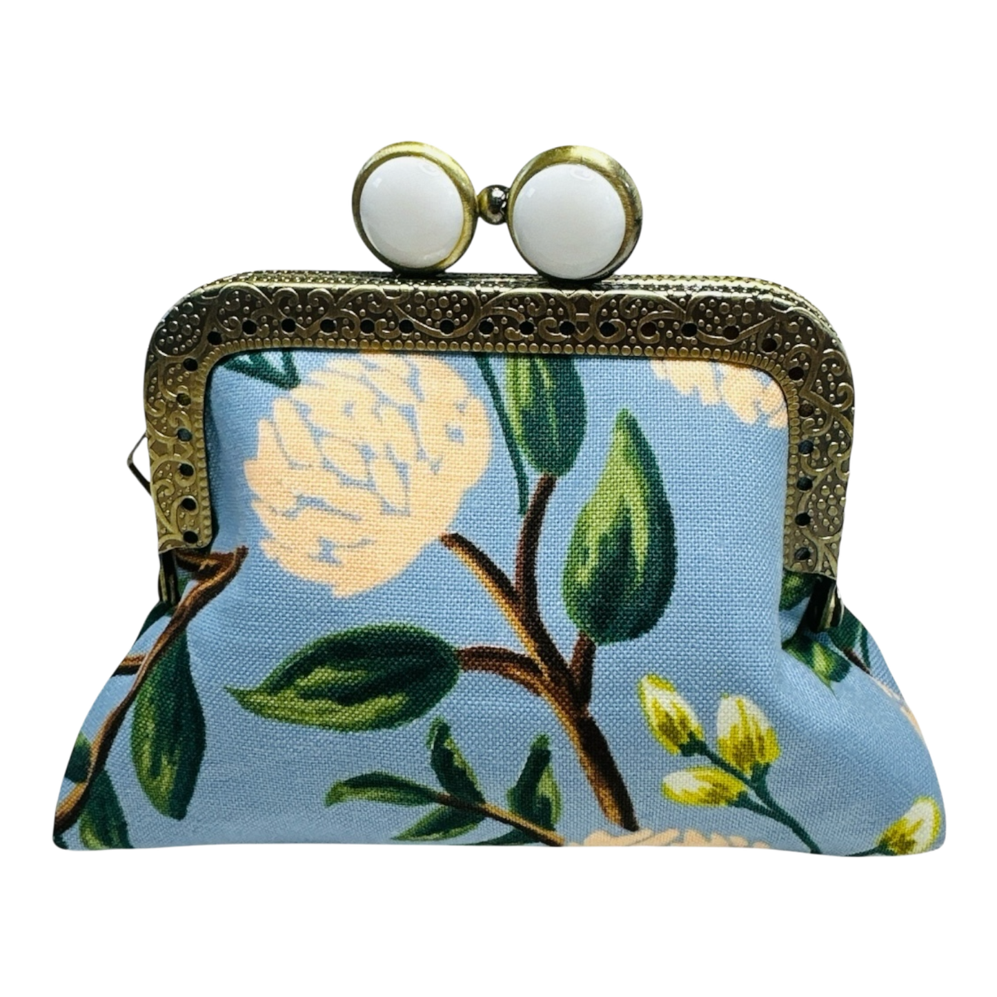 Kiki & Syds Mini Clutch Coin Purse - Peonies Dusty Blue