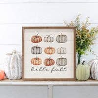 Hello Fall Orange And Gray Pumpkin Wall Art