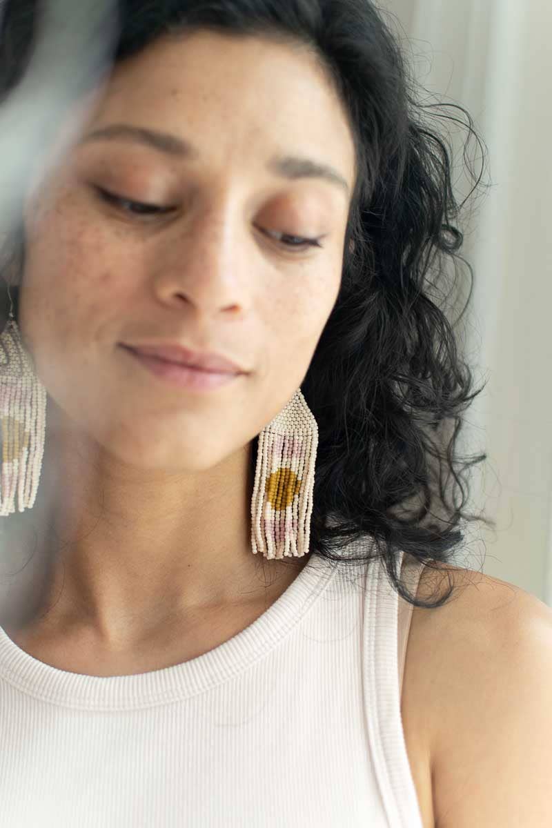 Beaded Fringe Earrings in Sol - La Vie Est Belle