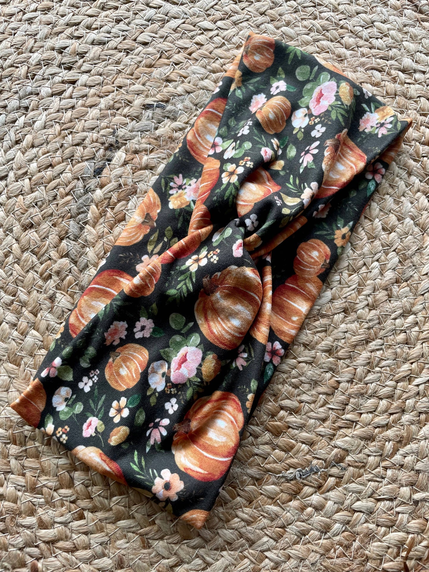 Dark Pumpkin Floral Knit Twist Headband