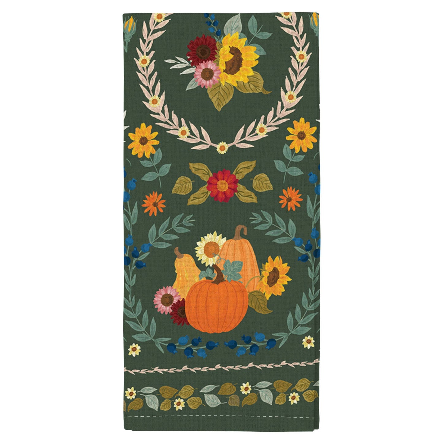 Pumpkin Folk Floral Fall Tea Towel