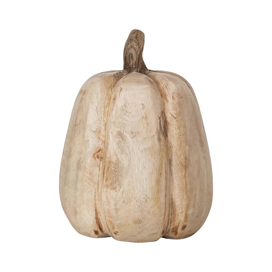 Carved Mango Wood Pumpkin, Natural - La Vie Est Belle