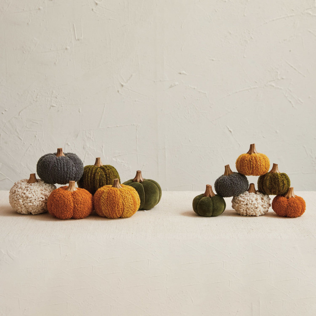 Cotton Blend Bouclé/Velvet Pumpkin w/ Wood Stem, 6 Styles - La Vie Est Belle