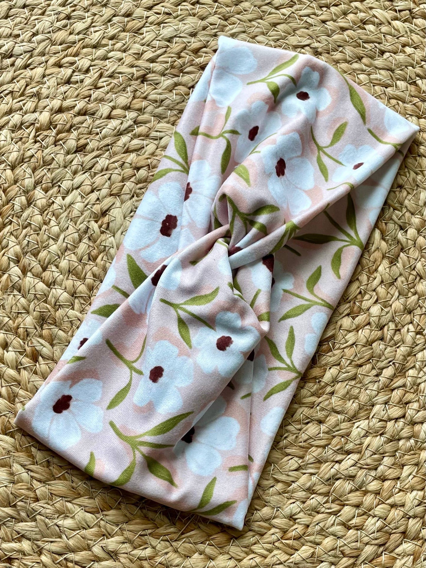 White Anemone Floral Knit Twist Headband
