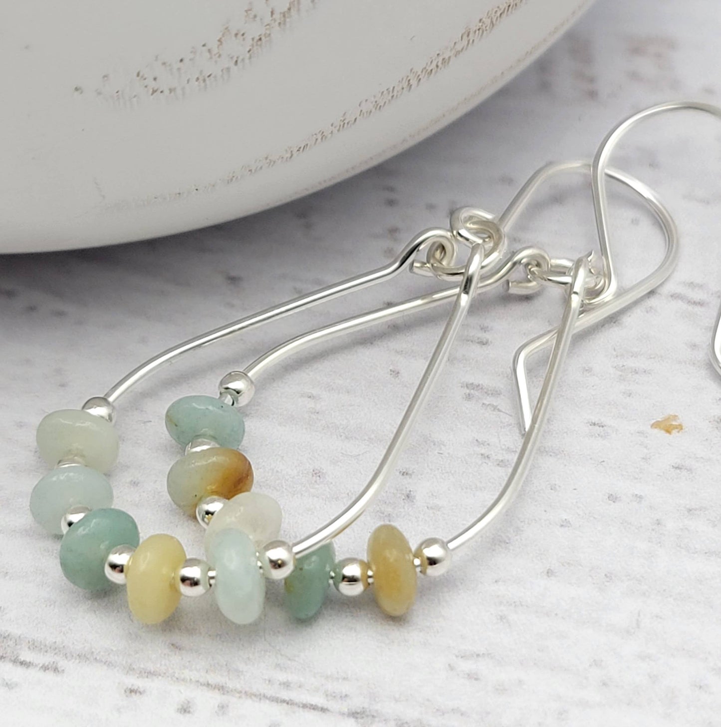 Amazonite and Silver Teardrop Hoop Earrings