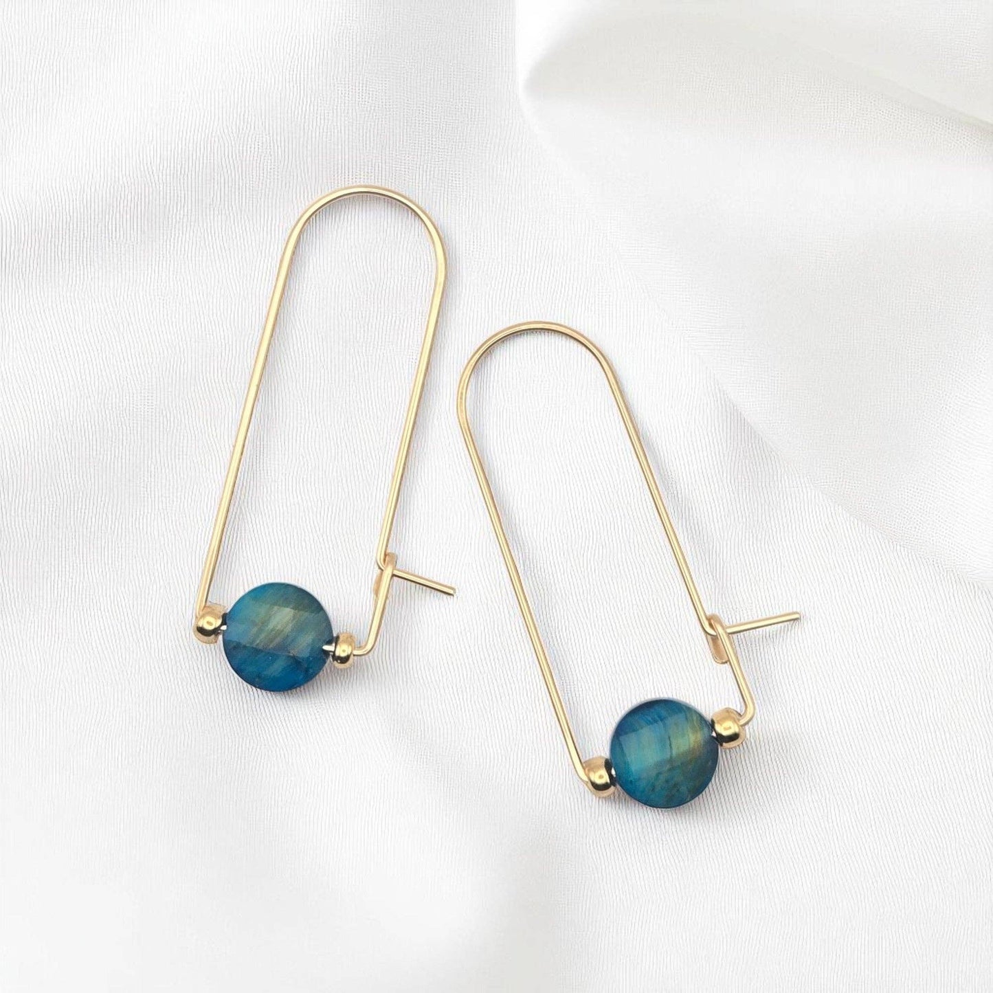 Gold Filled & Blue Tiger's Eye Arc Earrings