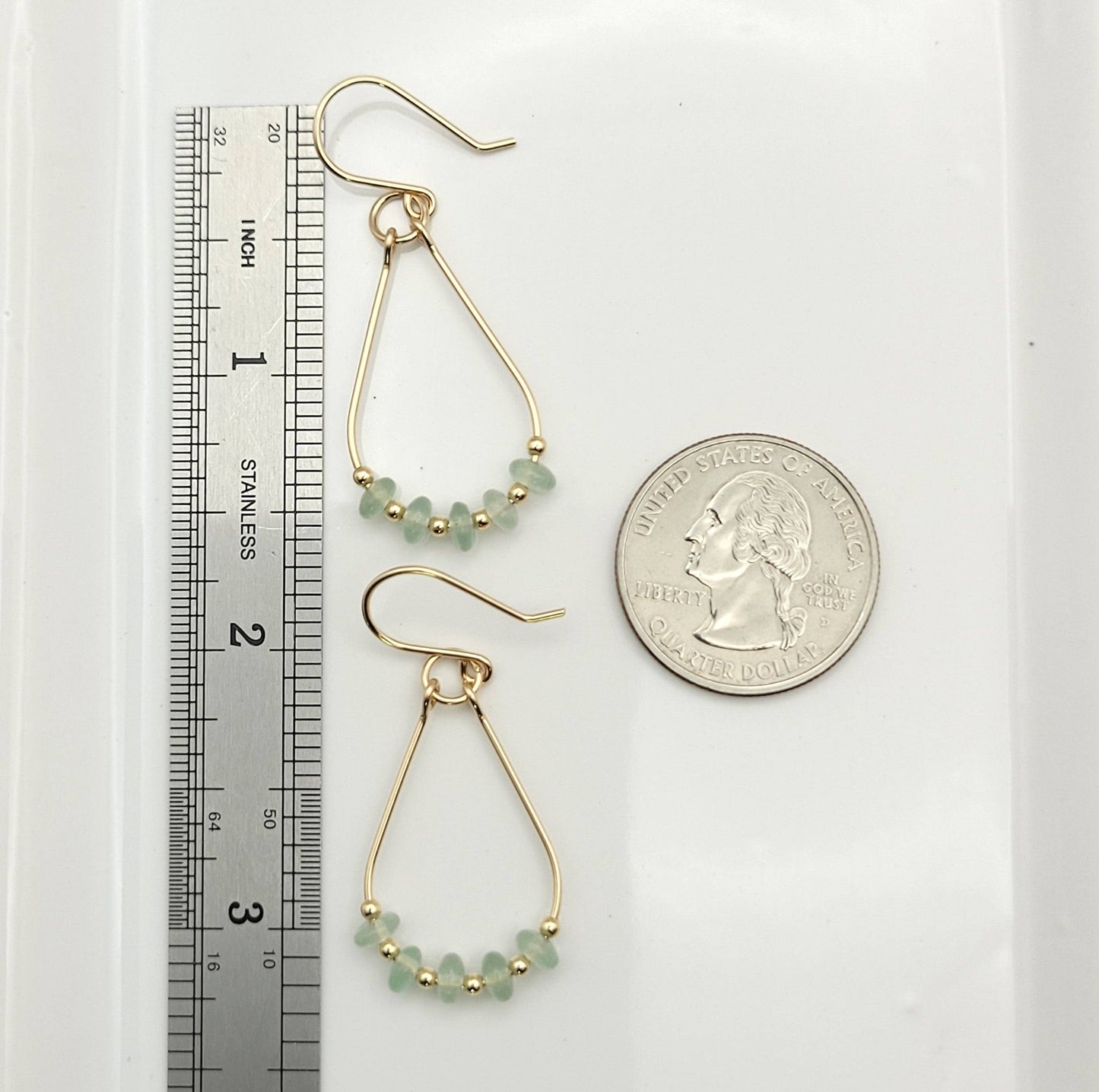 Gold & Green Aventurine Teardrop Hoop Earrings