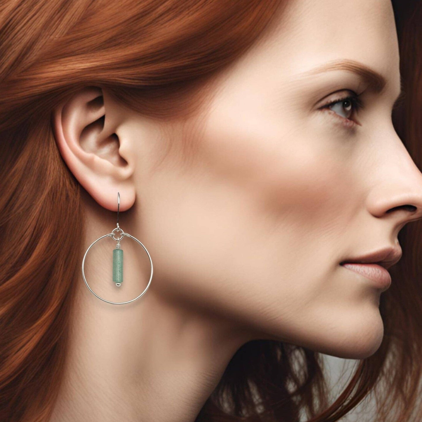 Sterling Silver Hoop Earrings with Green Aventurine Handmade