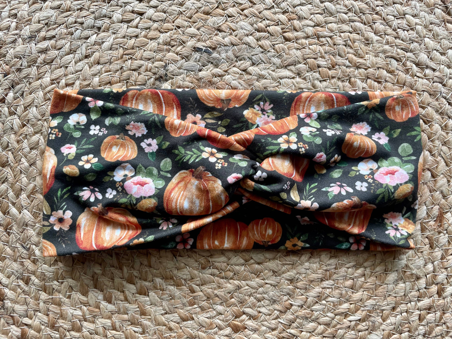 Dark Pumpkin Floral Knit Twist Headband