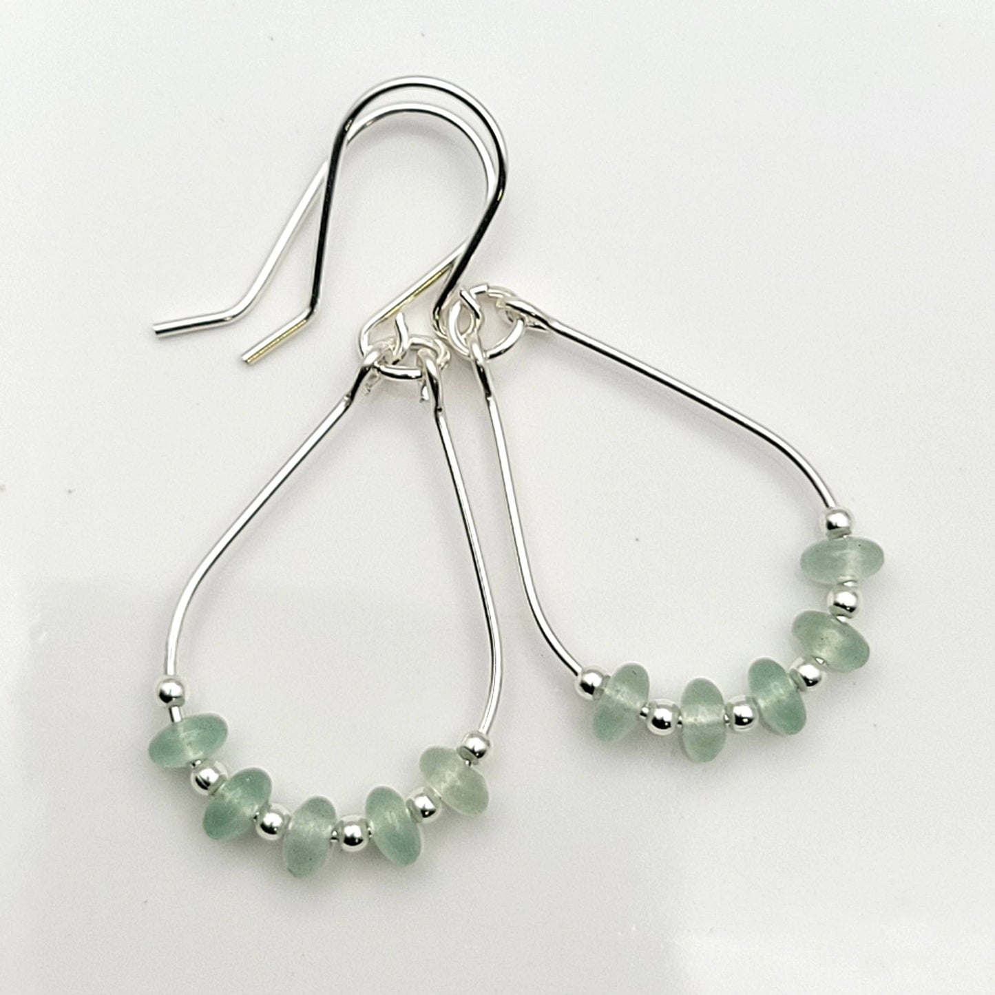 Green Aventurine and Silver Teardrop Hoop Earrings