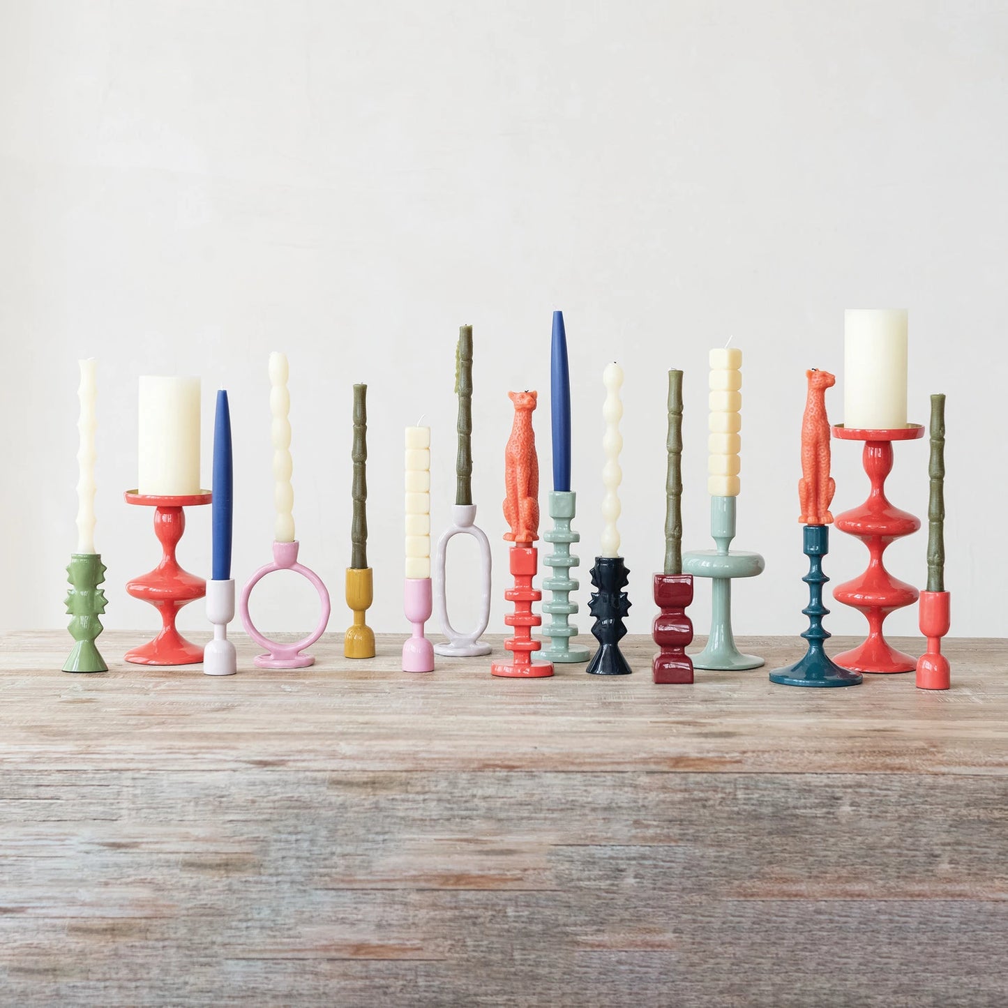 11 3/4"H Enameled Aluminum Candle Holder, Coral Color (Holds 4" Pillar)