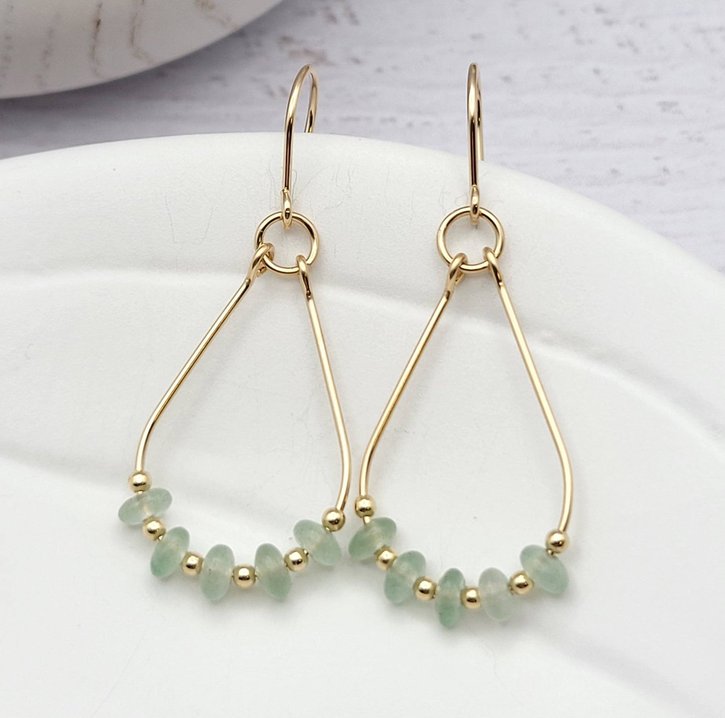 Gold & Green Aventurine Teardrop Hoop Earrings