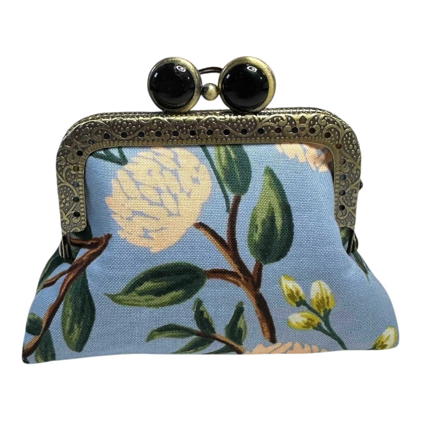 Kiki & Syds Mini Clutch Coin Purse - Peonies Dusty Blue