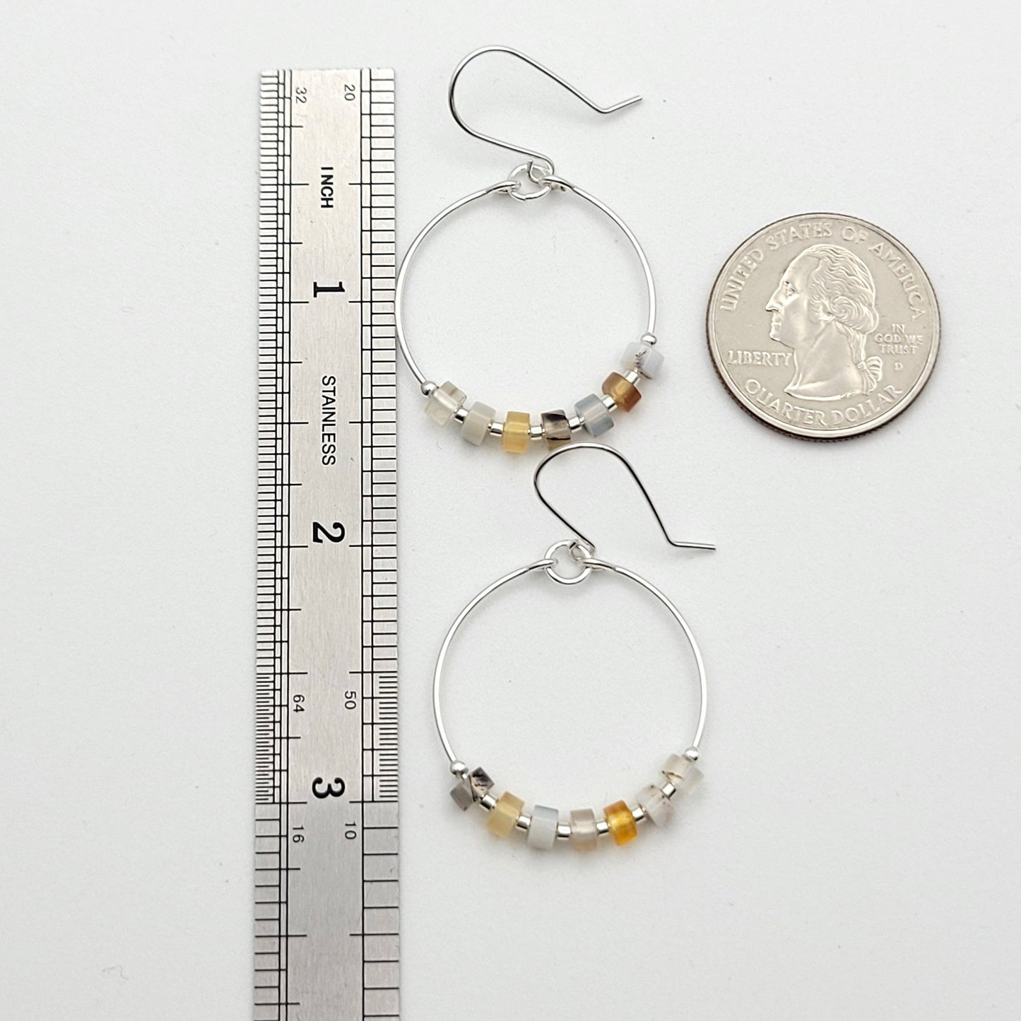 Silver Hoop Earrings with Montana Agate Gemstones