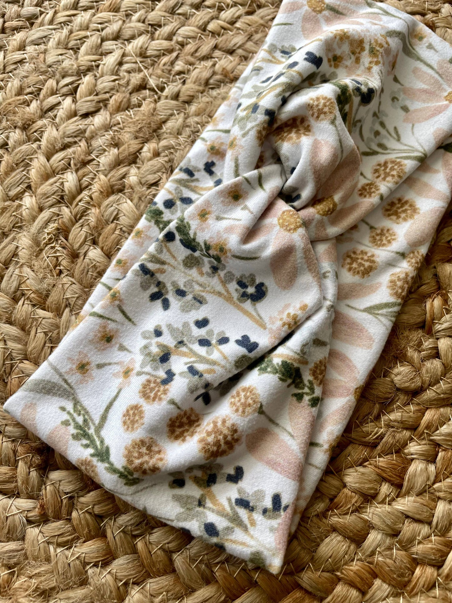 White Wildflower Knit Twist Headband
