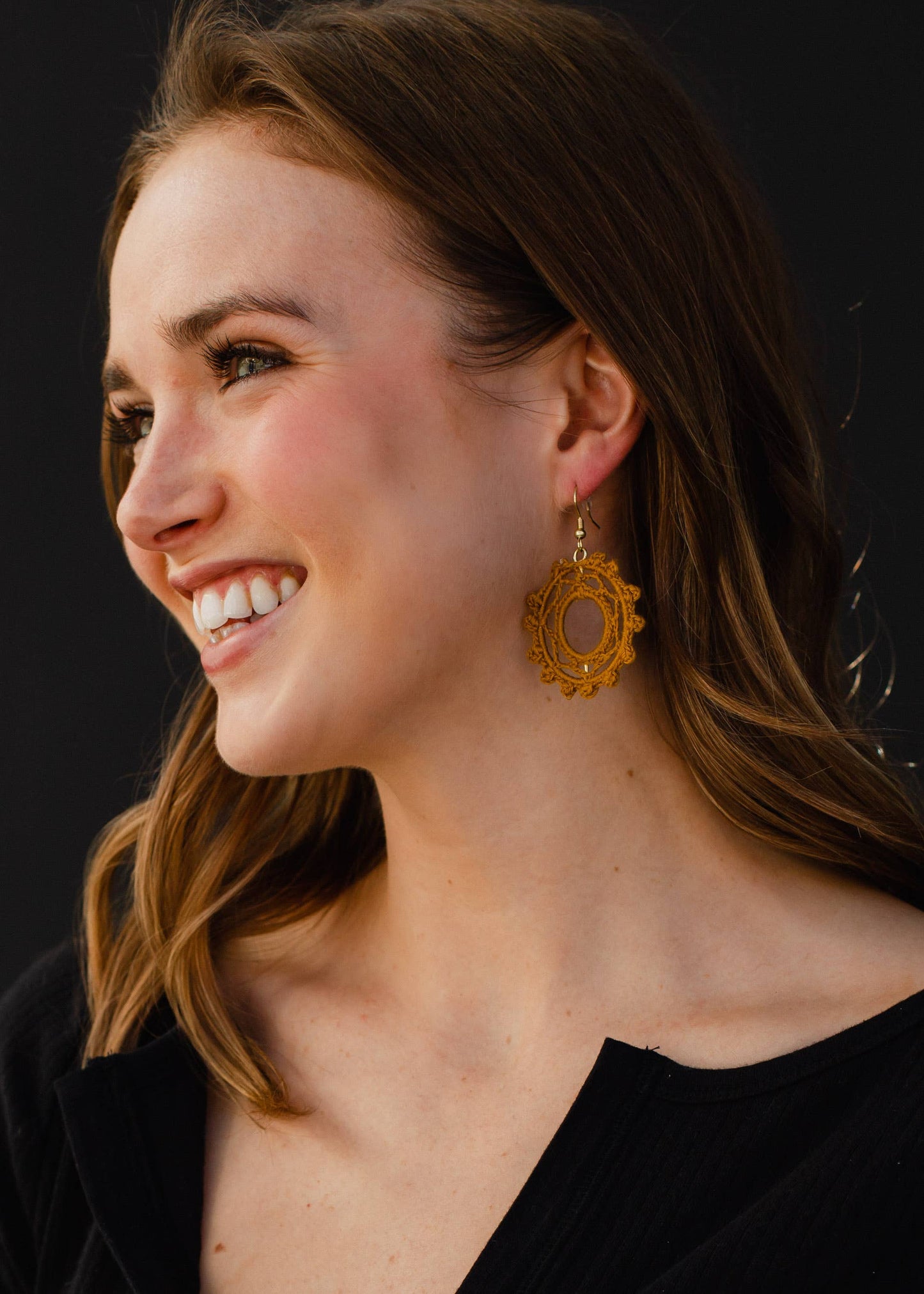 Mustard Crochet Hoops