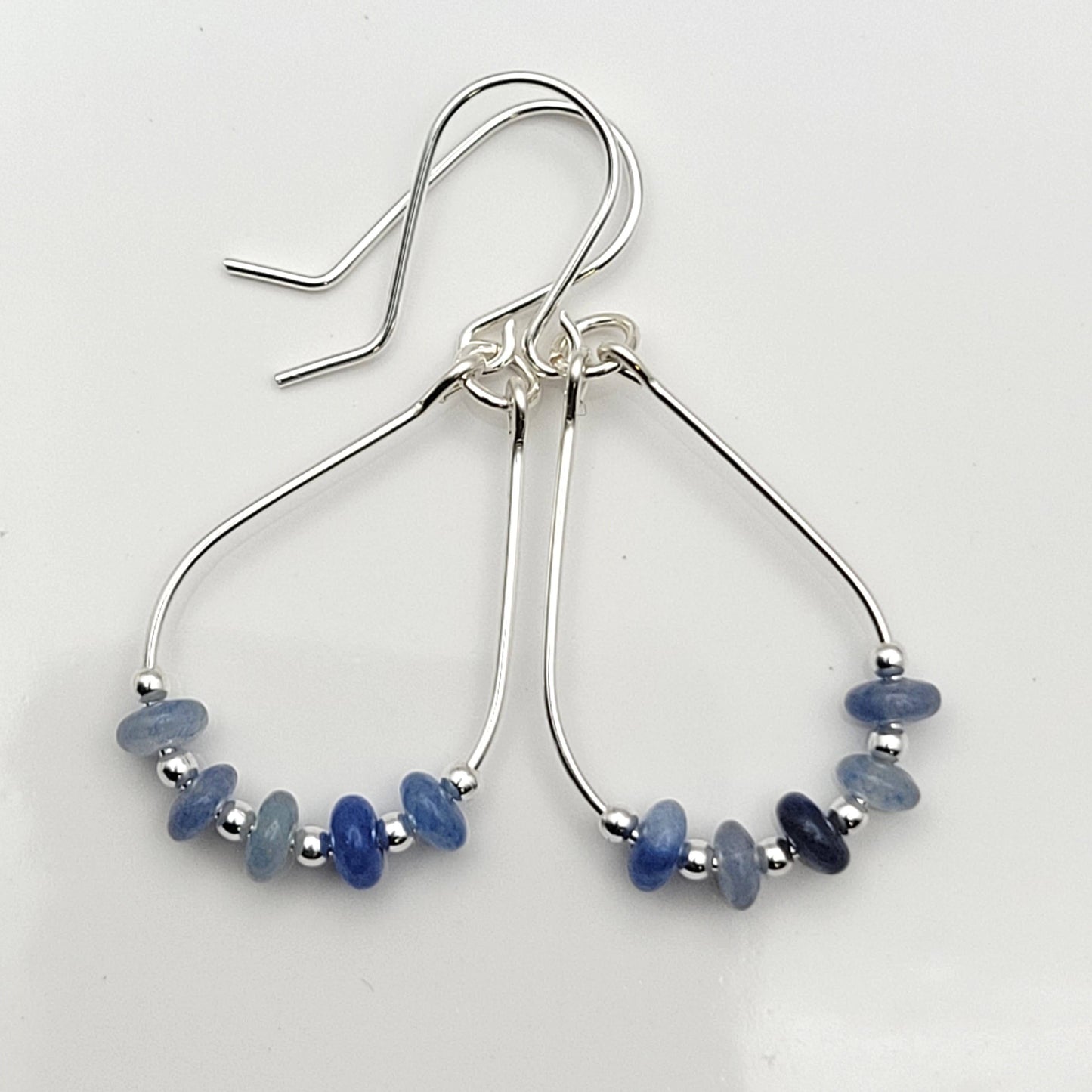 Blue Aventurine and Silver Teardrop Hoop Earrings