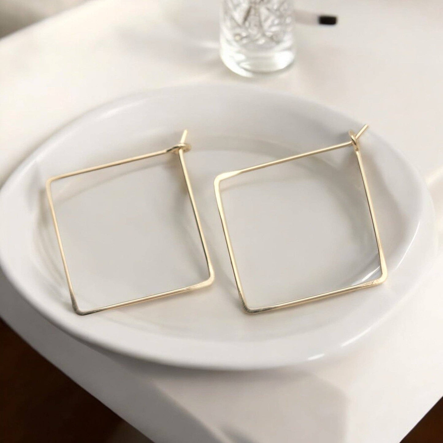 Handmade Square Gold Hoop Earrings - Minimalist Style