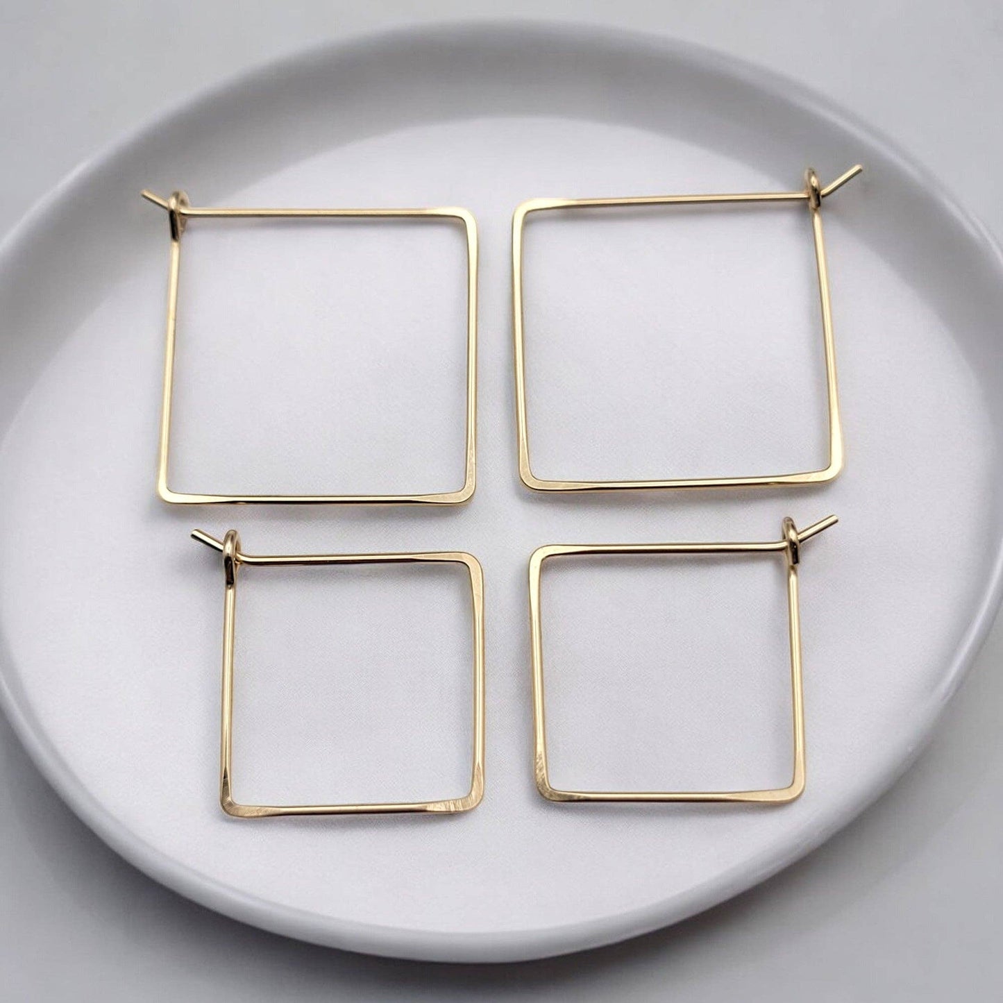 Handmade Square Gold Hoop Earrings - Minimalist Style