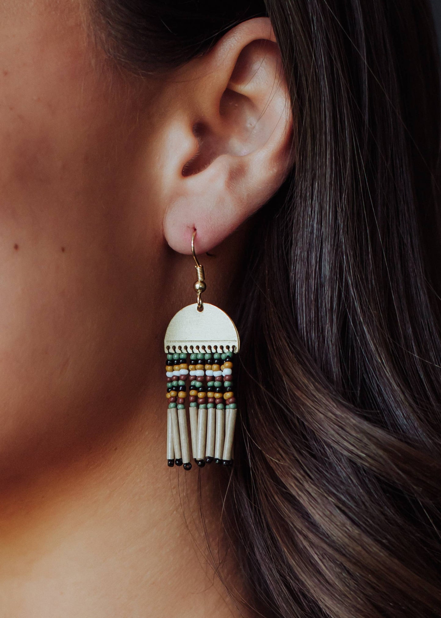 Gold & Taupe Beaded Earrings