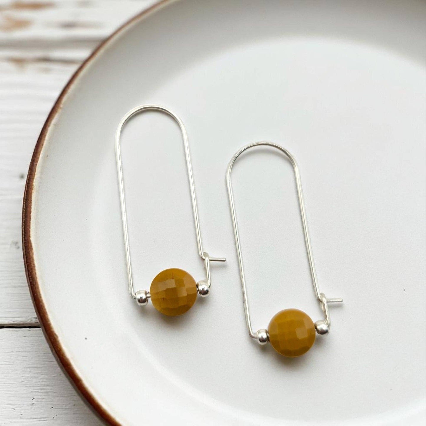 Sterling Silver & Yellow Mookaite Arc Earrings